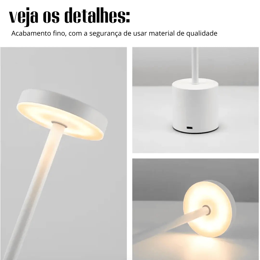 Luminária de Mesa de Metal Clássica com luzes LED e sensor de toque recarregável