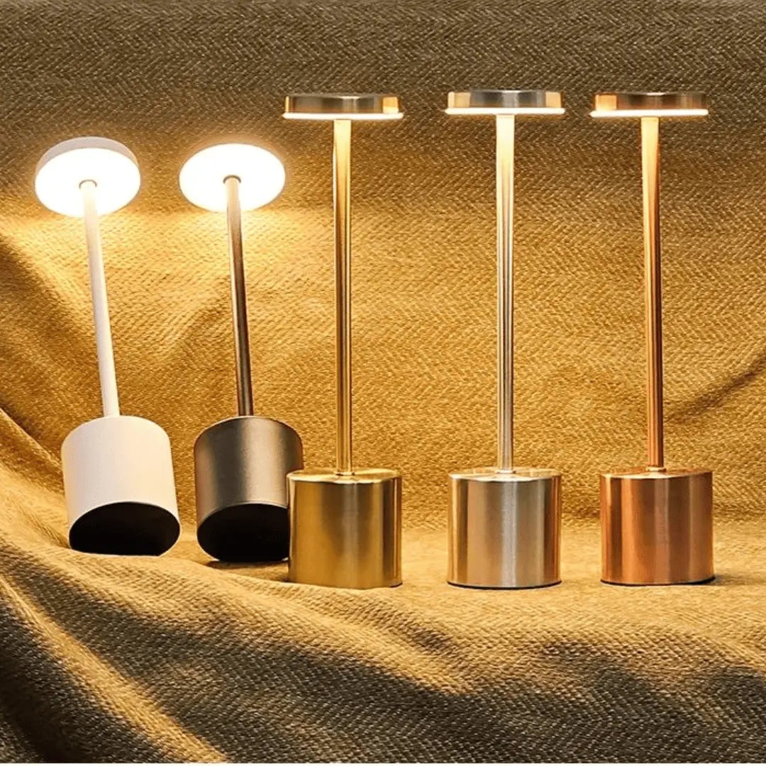 Luminária de Mesa de Metal Clássica com luzes LED e sensor de toque recarregável