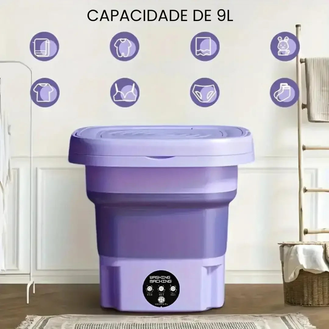 Mini Máquina de Lavar Roupa Dobrável TurboClean 9 Litros