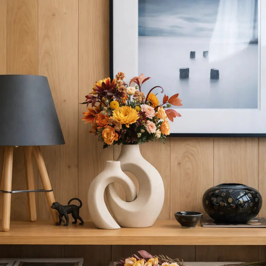 Conjunto de 2 vasos de flores ocos estilo boho modernos em cerâmica