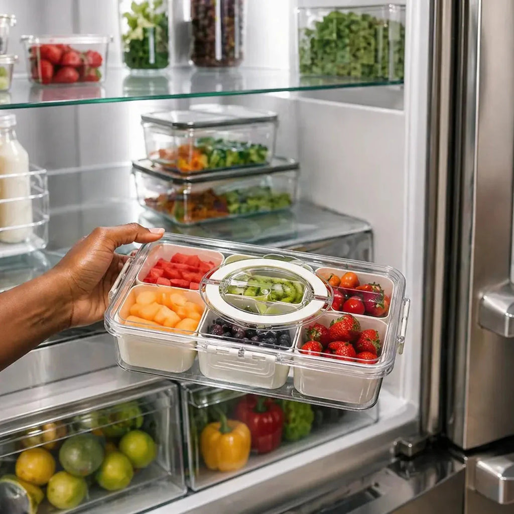 Organizador de Alimento Acrílico Com 8 Divisórias Para Frutas Legumes e Petiscos Transparente