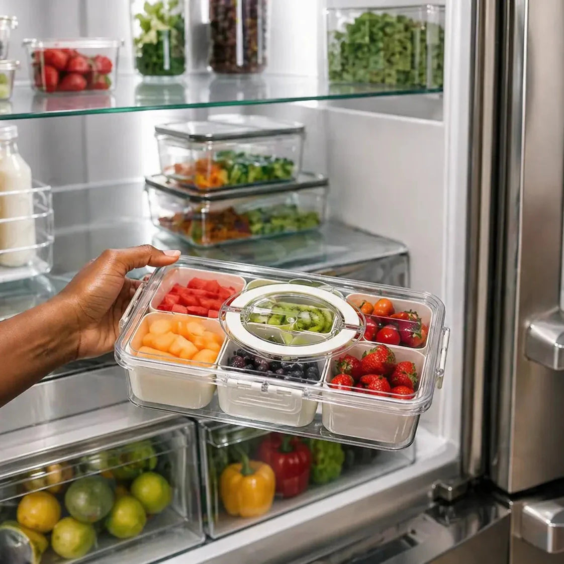 Organizador de Alimento Acrílico Com 8 Divisórias Para Frutas Legumes e Petiscos Transparente