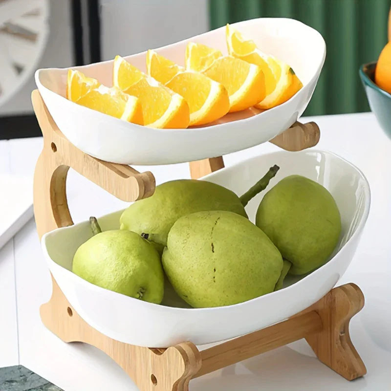Fruteira de suporte de Madeira com Três Camadas