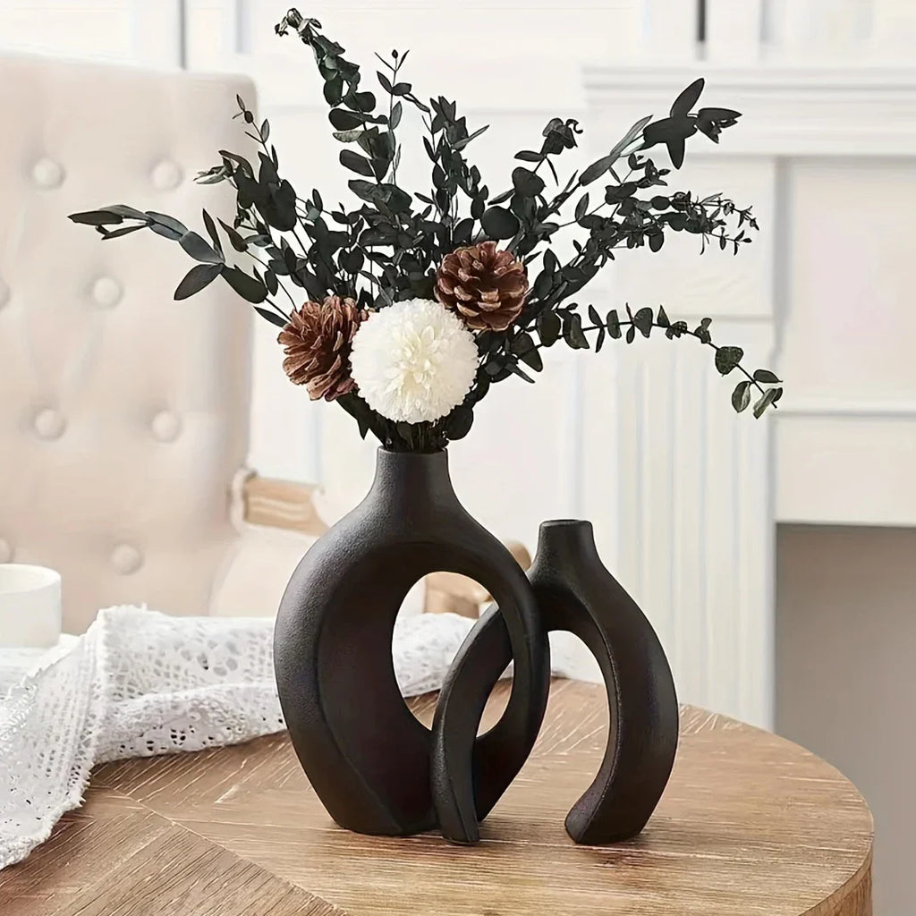 Conjunto de 2 vasos de flores ocos estilo boho modernos em cerâmica