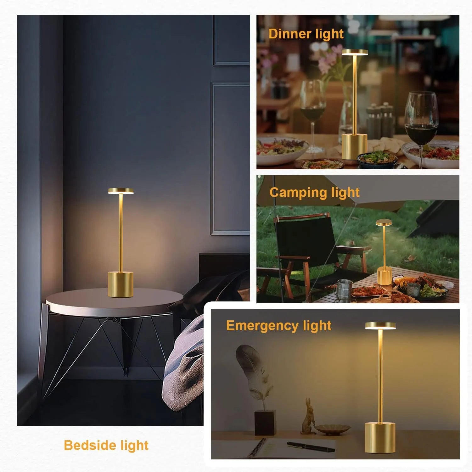 Luminária de Mesa de Metal Clássica com luzes LED e sensor de toque recarregável