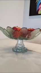 Fruteira de Vidro com Pé em Forma de Flor 40cm