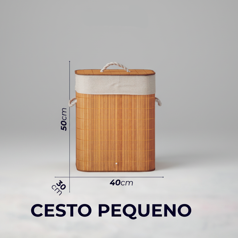 Cesto de Roupa em Bambu 60/72L com Tampa e Forro Interno