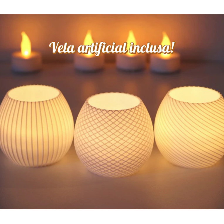 Porta-Velas Decorativos Modernos com Vela LED (Kit 3)