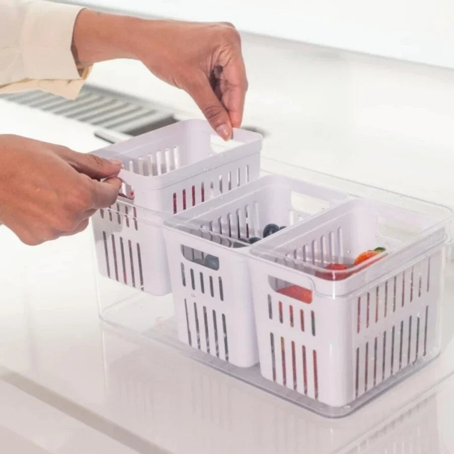 Organizador de Geladeira com Cesto e Controle de Ventilação