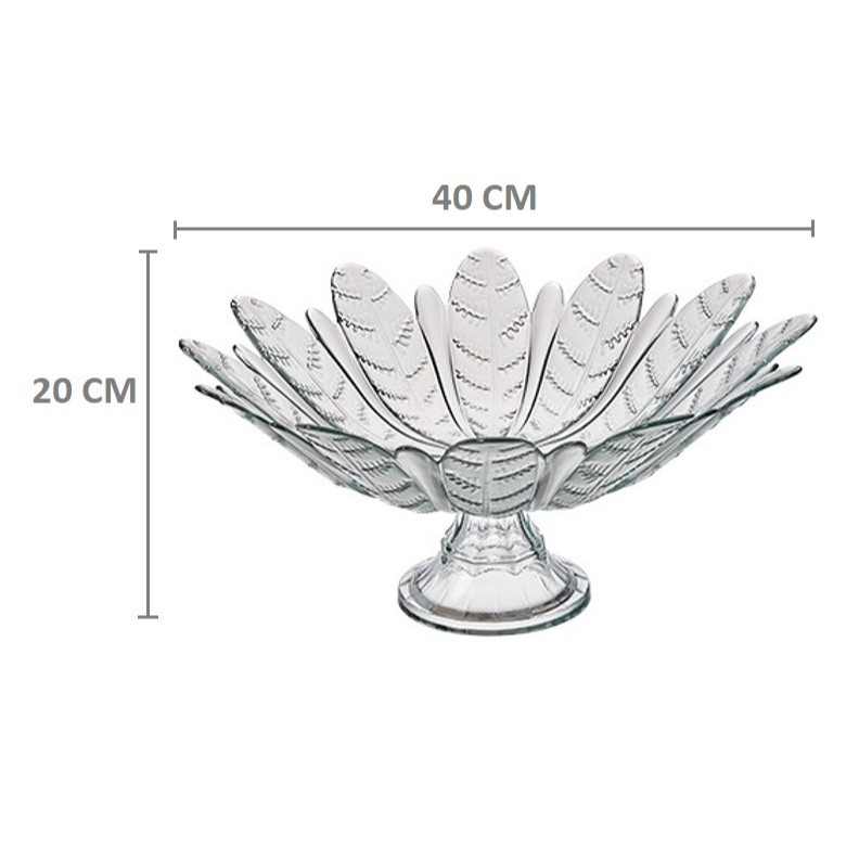 Fruteira de Vidro com Pé em Forma de Flor 40cm