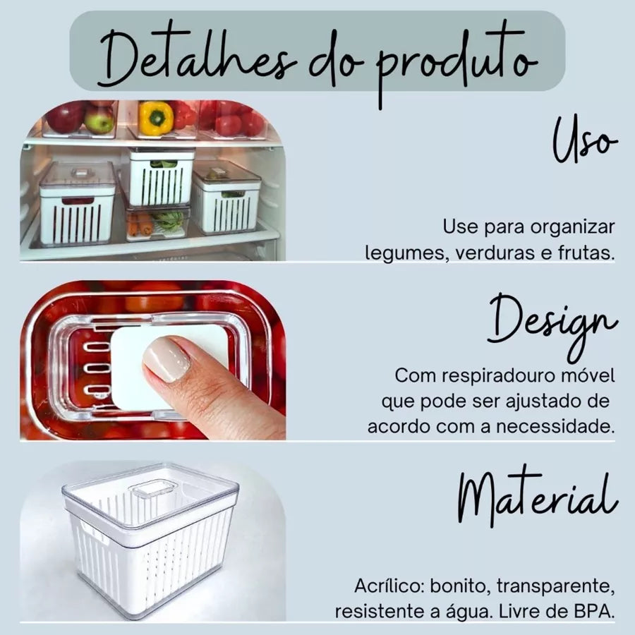 Organizador de Geladeira com Cesto e Controle de Ventilação