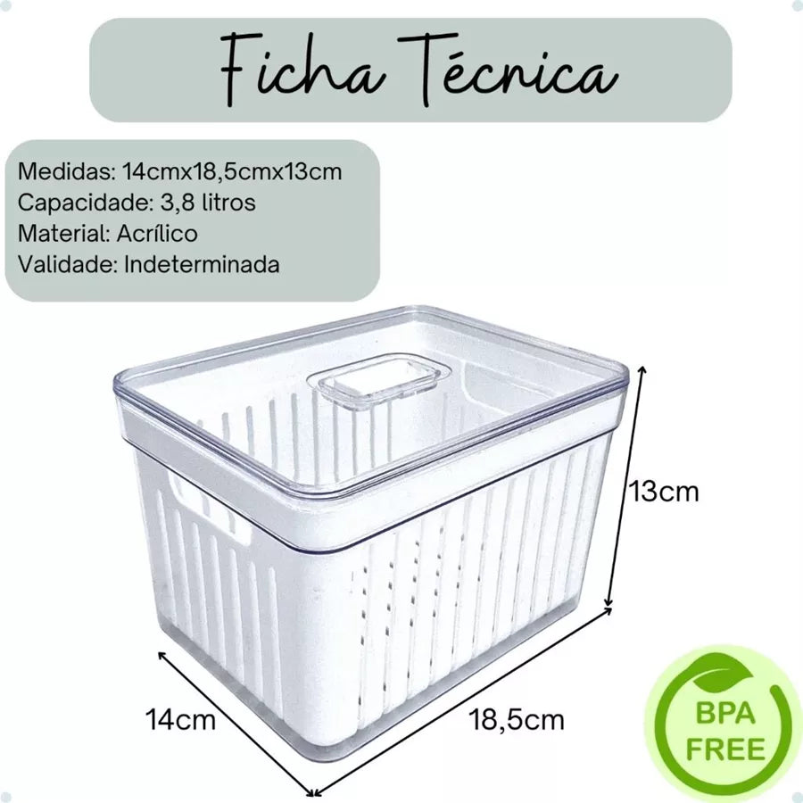Organizador de Geladeira com Cesto e Controle de Ventilação