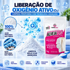 Infográfico do Decoricasa mostrando o alvejante em pó OxiPro com oxigênio ativo para remoção profunda de manchas.