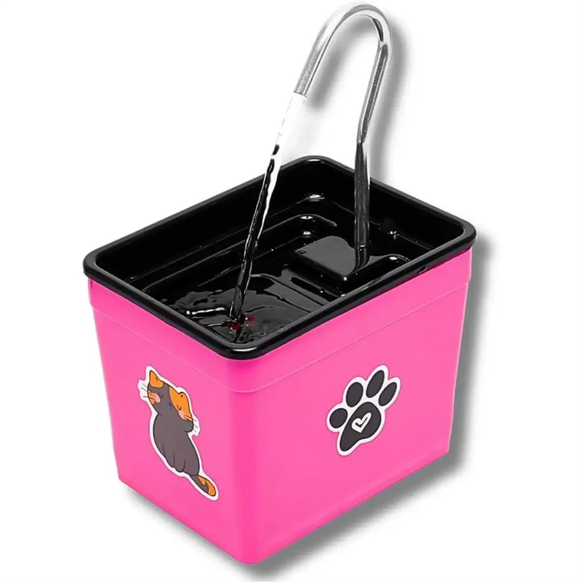 Bebedouro fonte Decoricasa AquaPet Pro rosa com torneira de água corrente e adesivos de gato e pata para pets