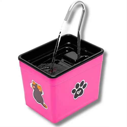 Bebedouro fonte Decoricasa AquaPet Pro rosa com torneira de água corrente e adesivos de gato e pata para pets