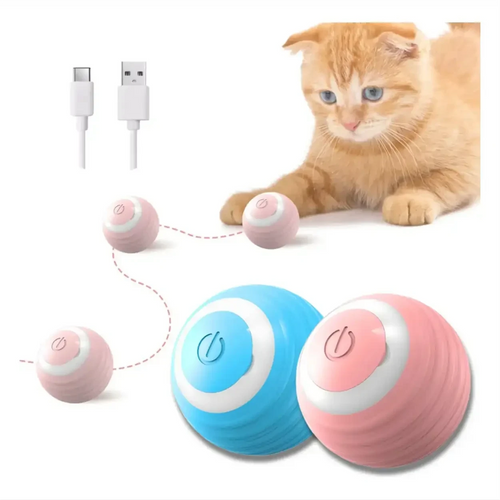 Decoricasa bola elétrica giratória automática para gatos nas cores rosa e azul com cabo de carregamento USB