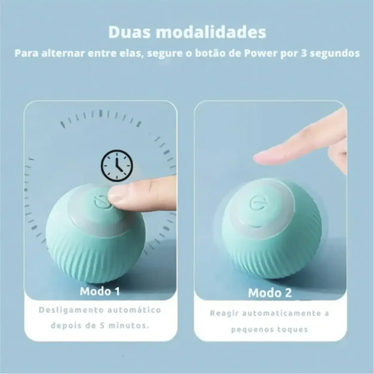 Bola elétrica Decoricasa para gatos com dois modos de operação, recarregável via USB e desligamento automático.