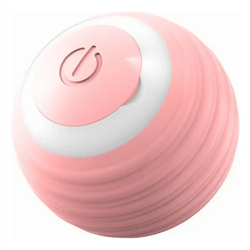 Bola elétrica giratória rosa Decoricasa para gatos com botão de ligar e design texturizado recarregável via USB