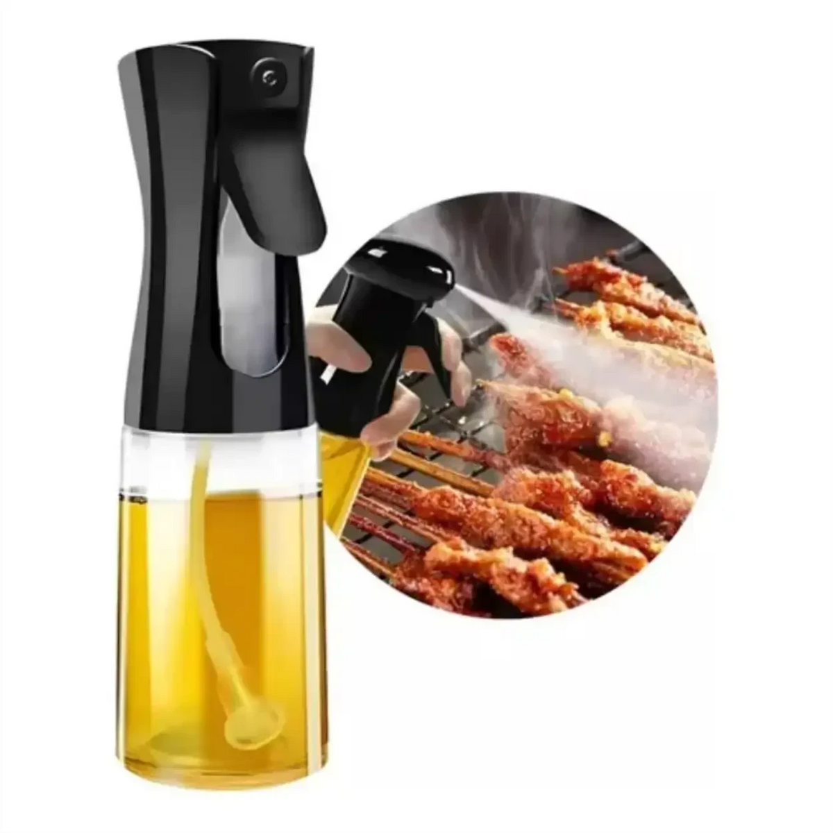 Borrifador de óleo Decoricasa com design ergonômico preto e recipiente de vidro transparente para cozinha e air fryer
