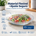 Capa elástica Fresh Cap da Decoricasa vedando tigela com salada, material transparente e flexível para alimentos.