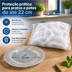 Capa elástica Decoricasa para vedar pratos e potes de até 22 cm, transparente e resistente para conservação de alimentos.