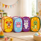 Cestos organizadores dobráveis Decoricasa com estampas de animais coloridos para brinquedos infantis