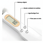 Colher medidora digital Decoricasa com visor LCD e botões de controle para pesagem precisa de ingredientes
