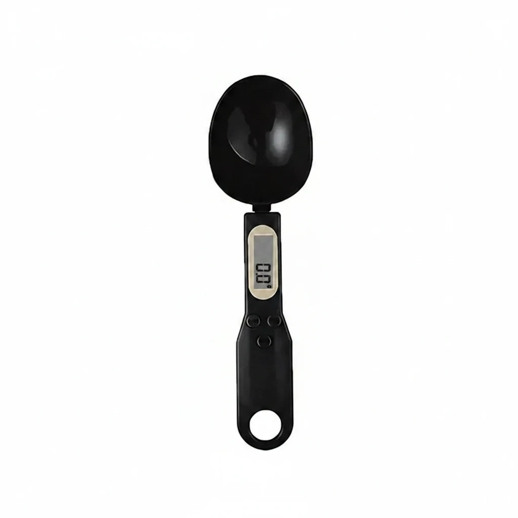 Colher medidora digital preta Decoricasa com balança de precisão e visor LCD para ingredientes culinários