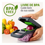 Cortador de legumes CortaMix Decoricasa 16 em 1 com lâminas de aço inox, corpo em ABS livre de BPA e recipiente