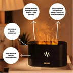 Difusor de aromas Decoricasa preto com efeito de chama LED realista, umidificador ultrassônico para óleos essenciais.