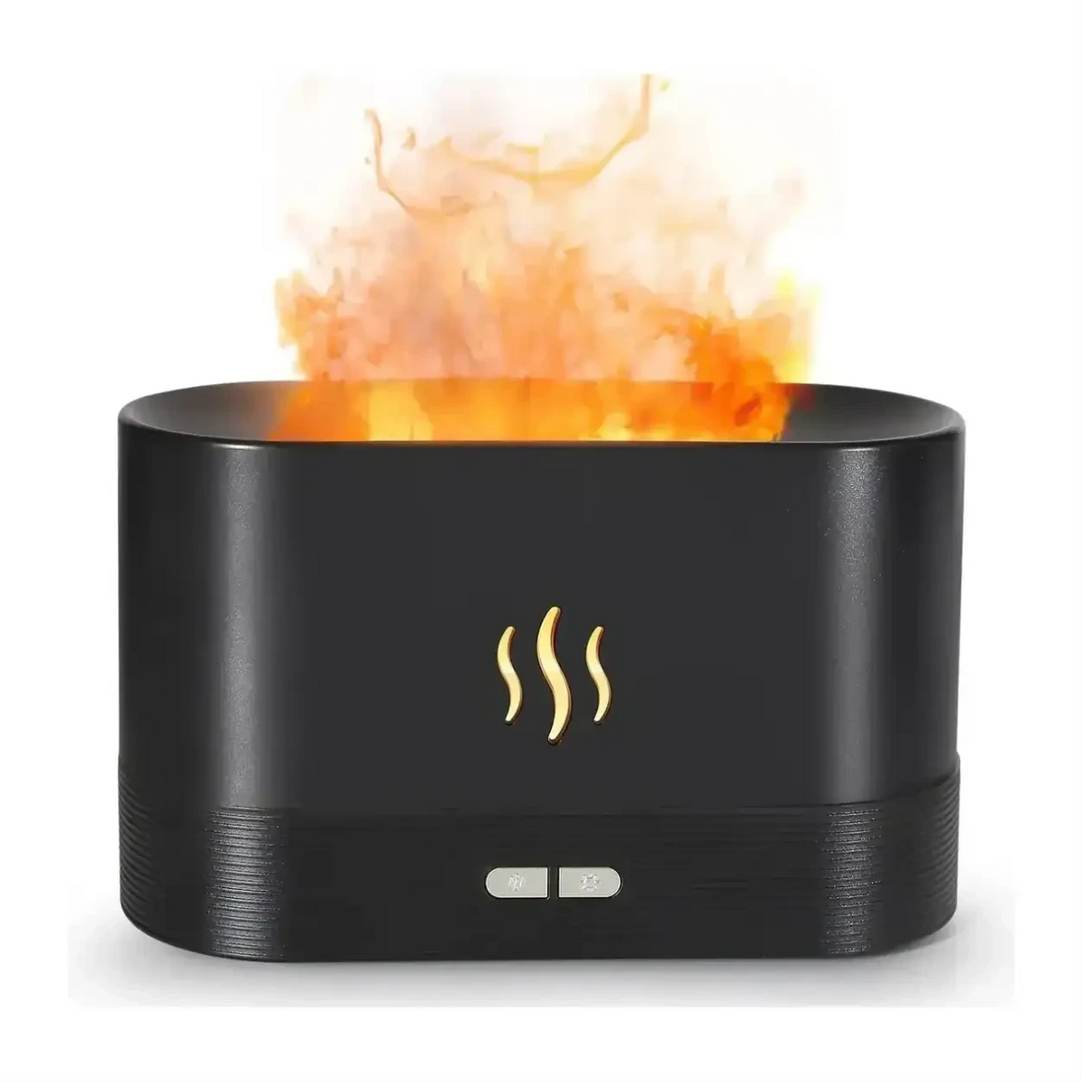 Difusor de aromas Decoricasa preto com efeito de chama LED realista e névoa fria para aromaterapia