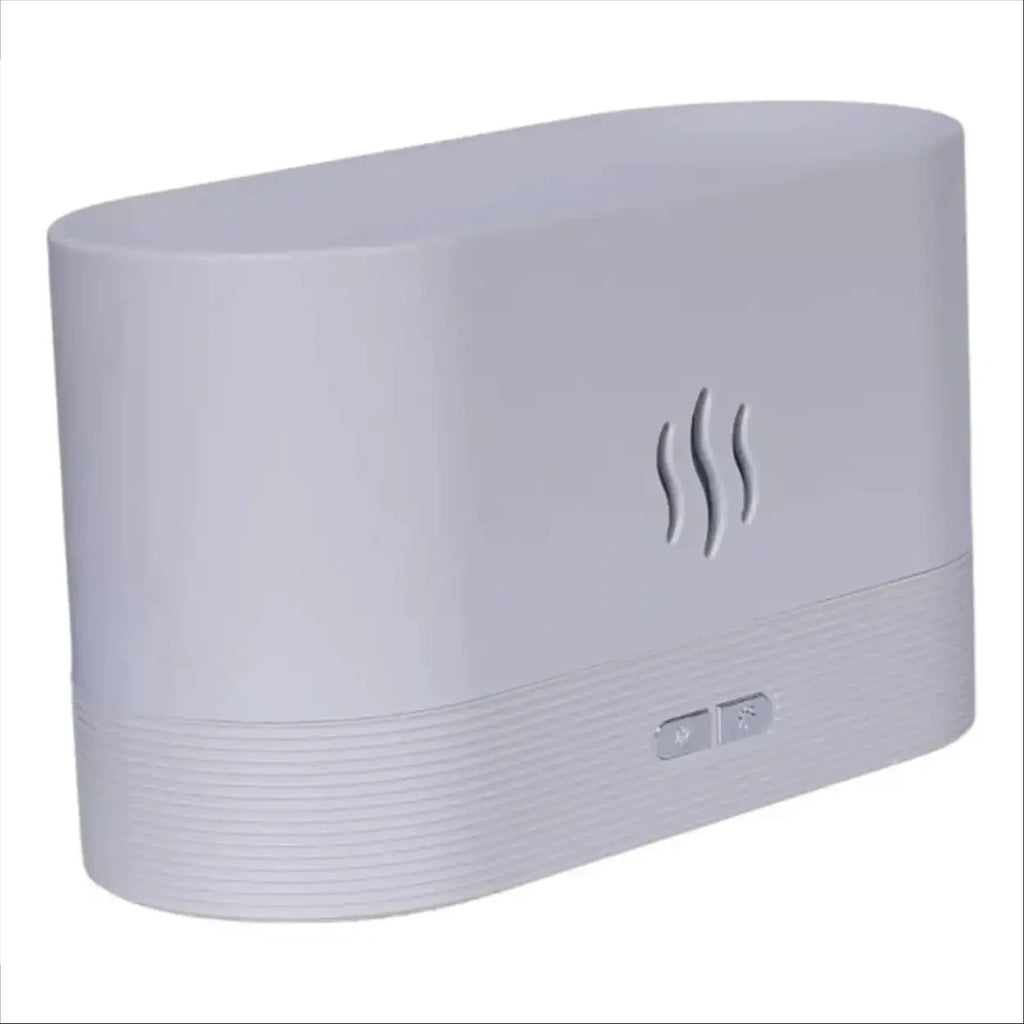 Difusor de aromas Decoricasa branco com design minimalista e efeito de chama LED para umidificação e aromaterapia