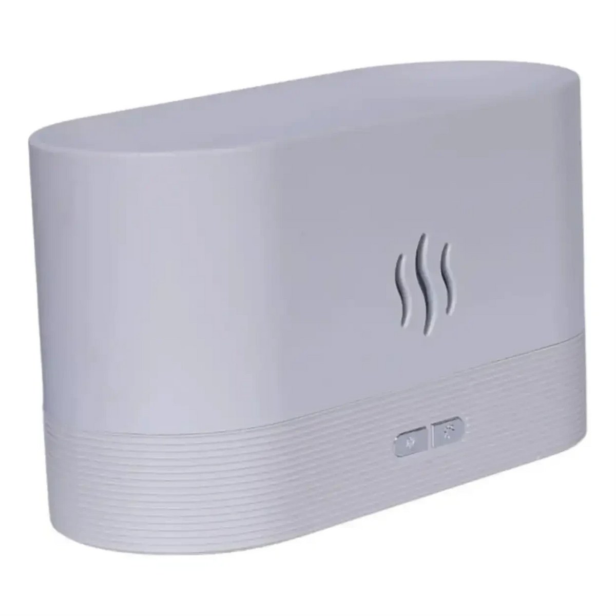 Difusor de aromas Decoricasa cinza com design minimalista e efeito de chama LED para umidificação e aromaterapia
