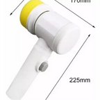 Escova elétrica de limpeza Decoricasa 5 em 1 com cabeça amarela, design ergonômico e medidas de 225mm por 170mm.