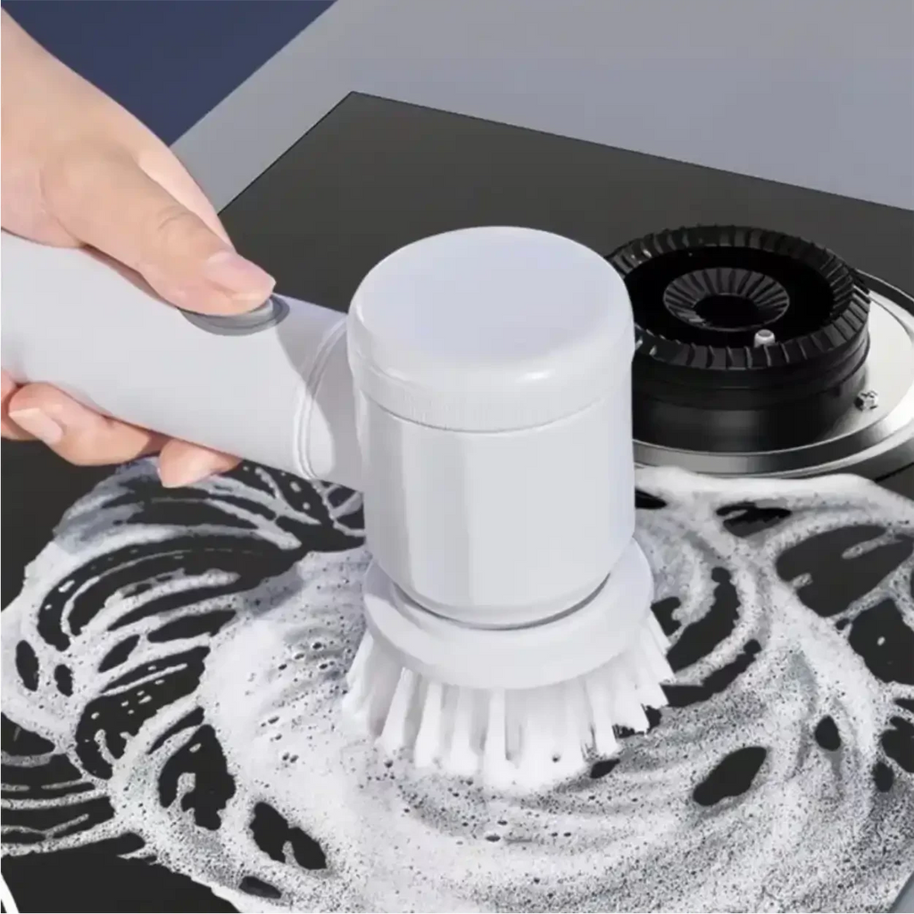 Escova elétrica de limpeza Decoricasa branca com rotação 360 graus removendo gordura de fogão com espuma