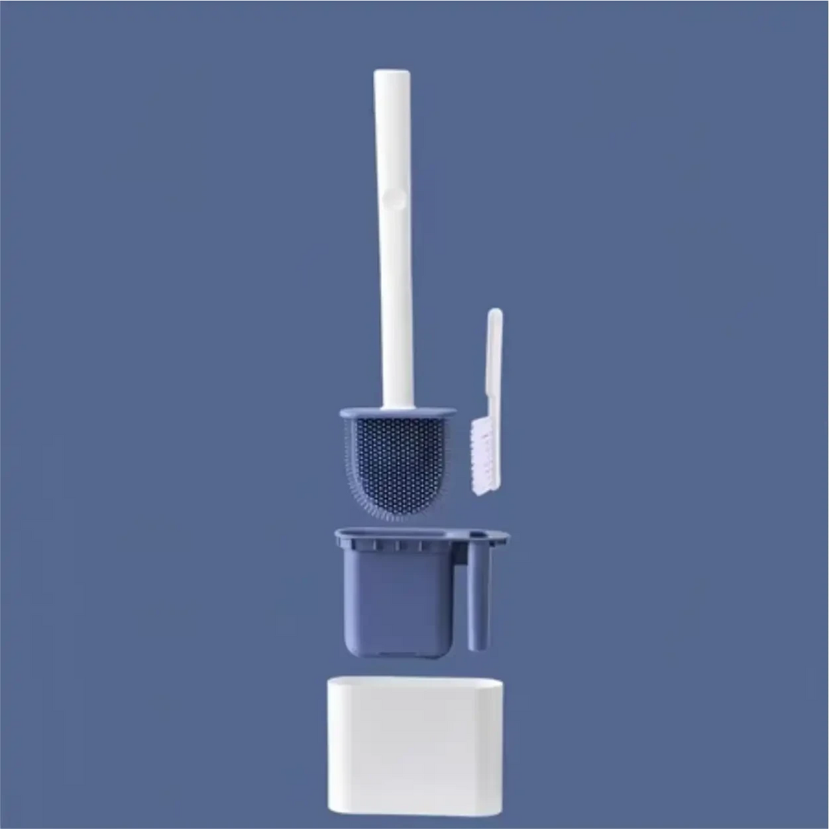Conjunto de escova sanitária de silicone VasoClean Decoricasa com suporte azul e escova de detalhes branca