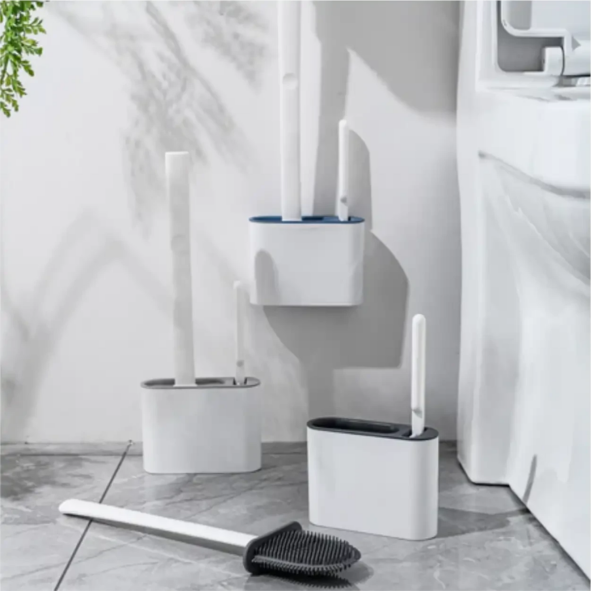Conjunto de escovas sanitárias VasoClean Decoricasa de silicone com suporte de parede branco e design moderno