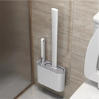 Escova sanitária de silicone Decoricasa com suporte de parede cinza e branco para limpeza higiênica do vaso