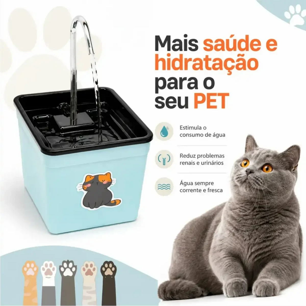 Fonte de água Decoricasa AquaPet Pro azul claro com torneira para gatos e cães, promovendo hidratação e saúde pet.