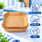 Forma de papel descartável Decoricasa para air fryer, cor marrom, antiaderente e resistente ao calor em bancada