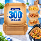 Kit com 300 formas de papel descartáveis Decoricasa para air fryer, na cor marrom, ideais para manter a cesta limpa.