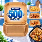 Kit com 500 formas de papel descartáveis Decoricasa para air fryer, na cor marrom, ideais para manter a cesta limpa.
