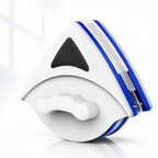 Limpador de vidro magnético dupla face Decoricasa branco e azul com design triangular para janelas e box