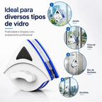 Limpador de vidro magnético dupla face Decoricasa branco e azul para janelas, box de banheiro e portas de vidro.