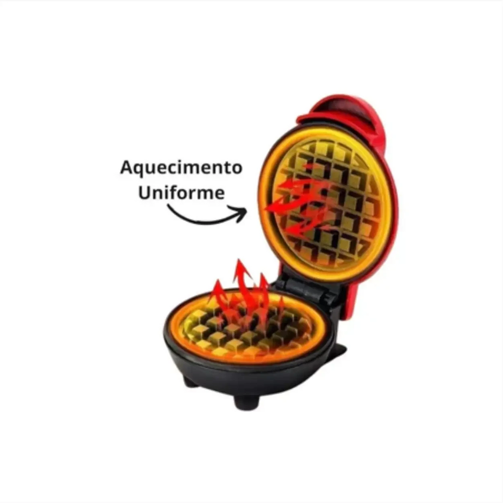 Máquina de waffle WaffleLove Decoricasa vermelha compacta com sistema de aquecimento uniforme e chapa antiaderente