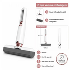 Mini Mop Pro Decoricasa branco com detalhes rose gold, esponja cinza, sistema retrátil e especificações técnicas.