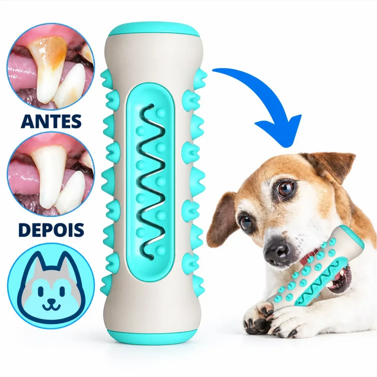 Mordedor dental Decoricasa 3 em 1 para cachorro em formato de osso com cerdas de borracha para limpeza de tártaro
