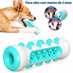 Mordedor dental Decoricasa em formato de osso azul e branco com cerdas para limpeza e remoção de tártaro em cães