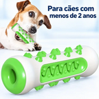 Mordedor dental Decoricasa em formato de osso verde e branco para cães, com cerdas para limpeza e massagem gengival.