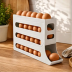Organizador de ovos Decoricasa branco com 4 camadas deslizantes e rolamento automático para geladeira